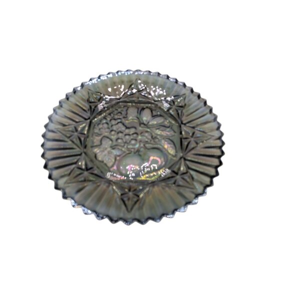 Vtg Federal Glass Pioneer Smoke Carnival Fruit, Serving Platter Iridescent - Picture 3 of 13